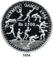 AUSLÄNDISCHE MÜNZEN,Nepal  2500 Rupees 1996 (5 Unzen Silber).  Olympische Spiele - Zehnkampf.  Schön 346.  Im Originaletui.