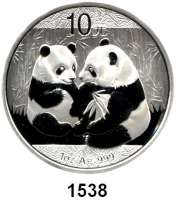 AUSLÄNDISCHE MÜNZEN,China Volksrepublik seit 1949 10 Yuan 2009 (Silberunze).  Zwei Pandas.  Schön 1716.  KM 1865.  In Kapsel.
