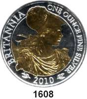 AUSLÄNDISCHE MÜNZEN,Großbritannien Elisabeth II. 1952 - 2 Pfund 2010.  (Silberunze, Motivteile vergoldet).  Britannia.  Schön 689.  KM 1134.