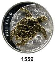 AUSLÄNDISCHE MÜNZEN,Fidschi Elisabeth II. 1952 - 2 Dollars 2012.  (Silberunze, Motivteile vergoldet).  Echte Karettschildkröte.  Schön 177.  KM 151.