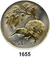 AUSLÄNDISCHE MÜNZEN,Neuseeland  1 Dollar 2012.  (Silberunze, Motivteile vergoldet).  Kiwi.  Schön 266.  KM 350.