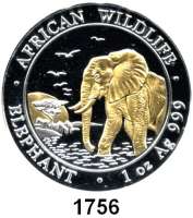 AUSLÄNDISCHE MÜNZEN,Somalia  100 Shillings 2010.  (Silberunze, Motivteile vergoldet).  Afrikanischer Elefant.  Schön 147.  KM 221.