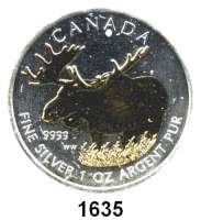 AUSLÄNDISCHE MÜNZEN,Kanada  5 Dollars 2012.  (Silberunze, Motivteile vergoldet).  Wildlife - Elch.  Schön 1138.  KM 1241.