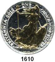 AUSLÄNDISCHE MÜNZEN,Großbritannien Elisabeth II. 1952 - 2 Pfund 2012.  (Silberunze, Motivteile vergoldet).  Britannia.