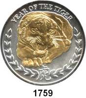 AUSLÄNDISCHE MÜNZEN,Somaliland  1000 Shillings 2010.  (Silberunze, Motivteile vergoldet).  Jahr des Tigers.