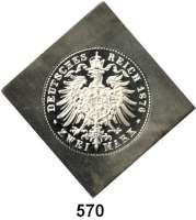 R E I C H S M Ü N Z E N,  2 Mark Rückseiten Probe 1876.  Mit anderem Adler.  Silberklippe.  37 x 37 mm.  20,8 Gramm.  Schaaf 2 M G 3.