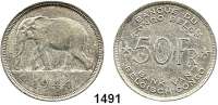 AUSLÄNDISCHE MÜNZEN,Belgisch - Kongo Leopold III. 1934 - 1950 50 Francs 1944.  