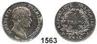 AUSLÄNDISCHE MÜNZEN,Frankreich Napoleon 1. Konsul 1799 - 1804 1 Franc AN 12 A, Paris.  Kahnt/Schön 11.  KM 649.1.