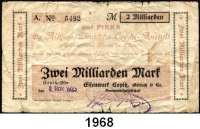 P A P I E R G E L D - N O T G E L D,Sachsen Copitz Eisenwerk Copitz, Gerlach & Co. Kommanditgesellschaft. 2 Milliarden Mark 8.11.1923. Scheck auf Allgemeine Deutsche Credit-Anstalt in Pirna. Bühn 0841.1. Nicht im Katalog Keller.