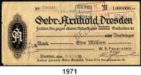 P A P I E R G E L D   -   N O T G E L D,Sachsen Dresden W. S. Feuerstein G.m.b.H., dgr. Scheck auf Gebr. Arnhold.  1 Million Mark 18.8.1923.  Mit Perforierung 