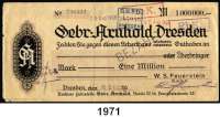 P A P I E R G E L D - N O T G E L D,Sachsen Dresden W. S. Feuerstein G.m.b.H., dgr. Scheck auf Gebr. Arnhold. 1 Million Mark 18.8.1923. Mit Perforierung