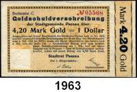 P A P I E R G E L D   -   N O T G E L D,Bayern Passau Stadt.  Wertbeständiges Notgeld.  42 Goldpfennig=1/10 Dollar;  1,05 Mark Gold=1/4 Dollar und 4,20 Mark Gold=1 Dollar 15.11.1923.  Müller 3795.1 a, 3 a, 5 a.  LOT 3 Scheine.