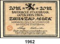 P A P I E R G E L D   -   N O T G E L D,Bayern  Bayerische Staatsbank.  1/2 Mark, 2 Mark(leicht gebraucht), 5 und 20 Mark 15.9.1918.  Grab.  BAY-26 b, 28 b, 29 a, 31 a.  LOT 4 Scheine.