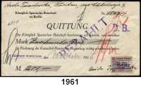 P A P I E R G E L D,Dokumente  Quittung der Königlich Spanischen Botschaft zu Berlin über 201 Mark.  Quittiert zu Warschau am 30.Oktober 1916.  Mit Stempel 