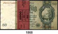 P A P I E R G E L D,R E I C H S B A N K  50 Reichsmark 30.3.1933.   (Originalbündel mit Banderole, 1. Schein fehlt)  LOT. 19 Scheine.
