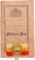 Orden, Ehrenzeichen, Militaria, Zeitgeschichte,Deutschland Mecklenburg - Schwerin Militärpaß eines Gefreiten aus Wolzow des Mecklenburger Grenadier-Rgt. 89. Mit Originalunterschrift des Oberst und Regt.-Kommandeurs. Dienstzeit 1872-1875. Dazu Abzeichen des Mecklenburger Kriegerverbandes.