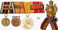 Orden, Ehrenzeichen, Militaria, Zeitgeschichte,Deutschland Baden Große badische Ordensschnalle mit 4 Auszeichnungen und 4 Gefechtsspangen. Dt. Reich, Medaille für 1870/71 mit zwei Gefechtsspangen; Badische Kriegsverdienstmedaille mit zwei Gefechtsspangen; Centenarmedaille und aufgelegter badischer Landwehrdienstauszeichnung. Dazu Abzeichen des badischen Militärvereins