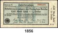 P A P I E R G E L D,Staatliches wertbeständiges Notgeld  0,42 Mark Gold = 1/10 Dollar 23.10.1923.  FZ M-35.  KN 006191.  Ros. WBN-15 a.