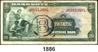 P A P I E R G E L D,BUNDESREPUBLIK DEUTSCHLAND  20 Deutsche Mark 1948.  J...L.  Mit B-Stempel.  Ros. WBZ-18 a.
