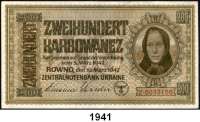 P A P I E R G E L D,Besatzungsausgaben des II. Weltkrieges Zentralnotenbank Ukraine 1942 200 Karbowanez 10.3.1942.  Ros. ZWK-54 b.