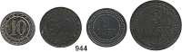 Notmünzen; Marken und Zeichen,0 Duisburg (Rheinprovinz) GfT (Gesellschaft für Teerverarbeitung). 10, 50 Pfennig; 1 und 3 Mark o.J. Zink (10 Pfennig vernickelt). Menzel 5975.5, 7, 11, 15. LOT. 4 Stück.
