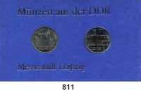 Deutsche Demokratische Republik,Thematische Sätze  Messestadt Leipzig  5 Mark  Thomaskirche in Leipzig und Altes Rathaus in Leipzig.  Im Münzrahmen (blau) mit Aufschrift 