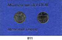 Deutsche Demokratische Republik,Thematische Sätze  Messestadt Leipzig.  5 Mark  Thomaskirche in Leipzig und Altes Rathaus in Leipzig.  Im Münzrahmen (blau) mit Aufschrift 