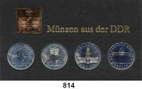 Deutsche Demokratische Republik,Thematische Sätze  750 Jahre Berlin.  5 Mark 1987  Brandenburger Tor, Alexanderplatz, Rotes Rathaus und Nikolaiviertel.  Im Münzrahmen mit Plakette Berlin 1987.  Jaeger S. 892.