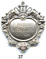 Österreich - Ungarn,Habsburg - Lothringen Franz Josef I. 1848 - 1916 Silberne Anstecknadel 1890.  IV. Deutsches Sängerbundesfest.  45 x 52 mm.  20,29 g.  Rs. Nadel.