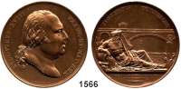 AUSLÄNDISCHE MÜNZEN,Frankreich Ludwig XVIII. 1814 - 1824 Bronzemedaille 1820 (Andrieu/Depaulis).  Auf die Brücke von Libourne.  Kopf König Ludwig XVIII. n. r. / Flußgott der Dordogne lagert n. r. gewandt am Ufer, im Hintergrund die Brücke.  50 mm.  68,89 g.