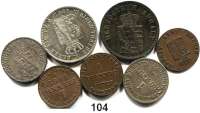 Deutsche Münzen und Medaillen,Anhalt LOTS       LOTS       LOTS 1 Pfennig 1839(2), 1867; 3 Pfennig 1867; Groschen 1839; Silbergroschen 1851; 1/6 Taler 1865.  LOT 7 Stück.