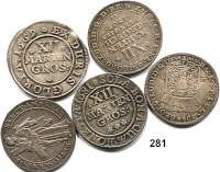 Deutsche Münzen und Medaillen,Braunschweig L O T S     L O T S     L O T S 1/3 Taler 1690 HB, 1708 HB; 12 Mariengroschen 1669, 1681 und 1703 HB.  LOT 5 Stück.
