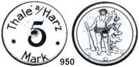 Notmünzen; Marken und Zeichen,0 Thale (Provinz Sachsen) Thale a/Harz. 5 Mark o.J.. Emailliertes Blech. Menzel 24931.2. Funck 537.15a.