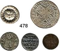Deutsche Münzen und Medaillen,Brandenburg - Preußen LOTS     LOTS     LOTS Adlerhohlpfennig (vz); Groschen 1504; Dreier 1554, Berlin; 1 Schilling 1700 CG und 1 Guter Pfennig 1786 A.  LOT. 5 Stück.