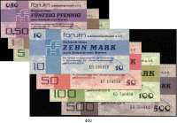 Deutsche Demokratische Republik,B A N K N O T E N    D E R    D D R  FORUM-Warenschecks 1979.  0,50 Mark bis 500 Mark.  Ros. DDR-29/36.   SATZ 7 Scheine.