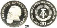Deutsche Demokratische Republik,  20 Mark 1970.  Friedrich Engels.  Nur wenige Exemplare in polierter Platte hergestellt.