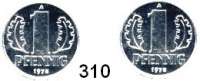 Deutsche Demokratische Republik,Kleinmünzen Proben -- Verprägungen -- Kuriositäten 1 Pfennig 1975 A.  Wertseite beidseitig geprägt.  Aluminium.  Riffelrand.  1,11 g.