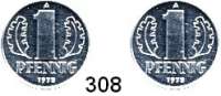 Deutsche Demokratische Republik,Kleinmünzen Proben -- Verprägungen -- Kuriositäten 1 Pfennig 1975 A.  Wertseite beidseitig geprägt.  Aluminium.  Rand glatt.  1,11 g.  1,86 mm stark.
