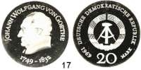 Deutsche Demokratische Republik,  20 Mark 1969.   Johann Wolfgang von Goethe.  Nur wenige Exemplare in polierter Platte hergestellt.