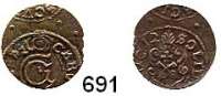 Deutsche Münzen und Medaillen,Riga, Stadt Karl X. Gustav 1654 - 1660 Schilling 1612 (!!).  0,75 g.   Vgl. AAJ 77/84.  Verprägung - stark dezentriert.  Vermutlich spätere Verkehrsfälschung .