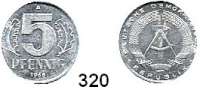 Deutsche Demokratische Republik,Kleinmünzen Proben -- Verprägungen -- Kuriositäten 5 Pfennig 1968 A.  Geprägt auf Aluminium-Schrötling.  17,5/18,8 mm Ø  0,87 g statt 1,1 g.