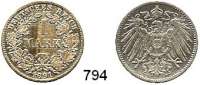 R E I C H S M Ü N Z E N,Kleinmünzen  1 Mark 1891 D.  Jaeger 17.