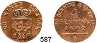 Deutsche Münzen und Medaillen,Preußen, Königreich Friedrich Wilhelm IV. 1840 - 1861 4 Pfennig 1842 D.  Olding 338.  AKS 89.  Jg. 45.