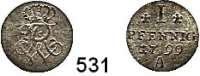 Deutsche Münzen und Medaillen,Preußen, Königreich Friedrich Wilhelm III. 1797 - 1840 1 Pfennig 1799 A.  Olding 129.  AKS 39.  Jg. 2 a