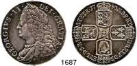AUSLÄNDISCHE MÜNZEN,Großbritannien Georg II. 1727 - 1760 Crown 1750.  Spink 3690.  KM 585.2.