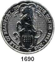 AUSLÄNDISCHE MÜNZEN,Großbritannien Elisabeth II. 1952 - 2022 5 Pfund 2019 (2 Unzen Silber).  Queen`s Beasts 