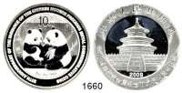 AUSLÄNDISCHE MÜNZEN,China Volksrepublik seit 1949 10 Yuan 2009 (Silberunze).  30 Jahre Anlagemünze -  Zwei Pandas.  In Kapsel.