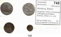 Deutsche Münzen und Medaillen,Würzburg, Bistum LOTS   LOTS   LOTS Groschen 1535; 6 Groschen 1763(gering erhalten); Elbeing, Denar o.J. und  Schilling 1532.  LOT. 4 Stück.