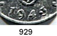 R E I C H S M Ü N Z E N,Drittes Reich  1 Reichspfennig 1943 A.  Interessante Verprägung.  Punkt 