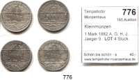 R E I C H S M Ü N Z E N,Kleinmünzen  1 Mark 1882 A, G, H, J.  Jaeger 9.  LOT. 4 Stück.